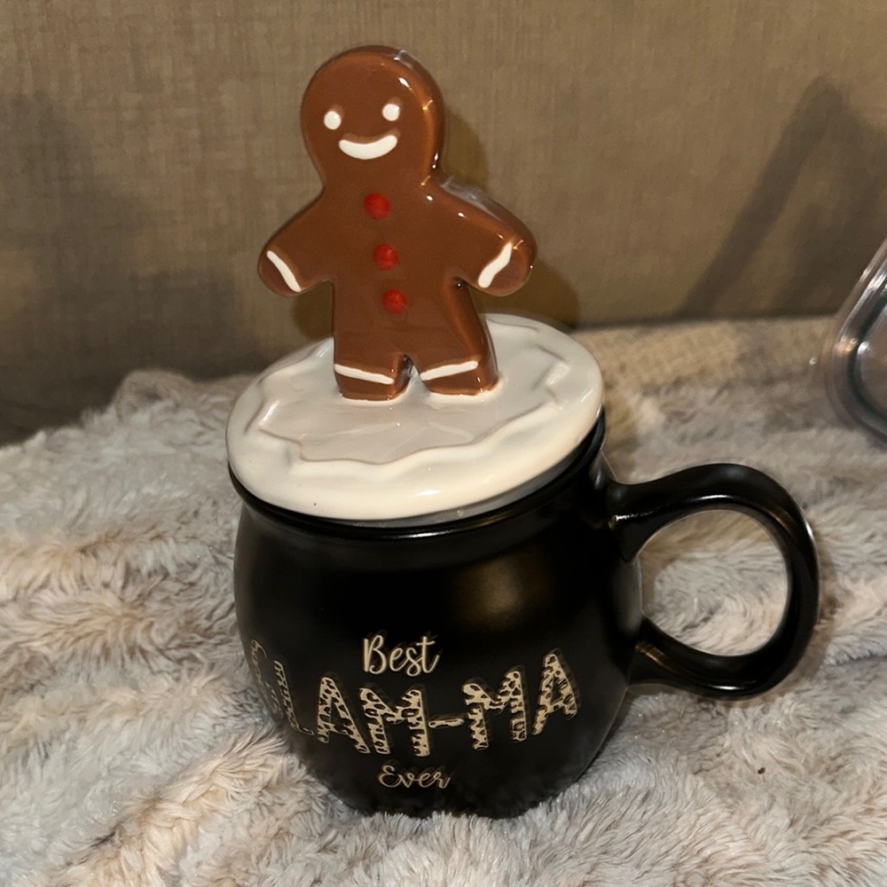 Best Glam-Ma ever Black Mug with Gingerbread Lid leopard grandmother gift